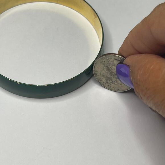 bangle bracelet deep green enamel costume jewelry - Picture 2 of 9